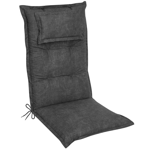 DILUMA Hochlehner Auflage Luxor 120x50 cm mit Kopfpolster Anthrazit - Luxus Stuhlauflage mit 8 cm Polsterung