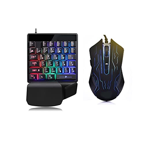 Einhändiges mechanisches Gaming-Tastatur-Maus-Set, 35 Tasten 7-Farben-Hintergrundbeleuchtung E-Sports Universal USB-Tastatur-Mäuse-Kombination mit ergonomischer Handgelenkstütze und rutschfestem Desig