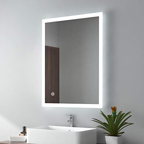 EMKE LED Badspiegel mit Beleuchtung 80x60cm Badezimmerspiegel kaltweiß Wandspiegel mit Touchschalter + beschlagfrei IP44 energiesparend