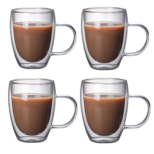Cappuccino Tassen Kaffeetassen Glas Becher Doppelwandige Kaffee Becher Doppelwandige Becher Latte Becher Doppelwandige Glas Becher 4CUPS,350ML