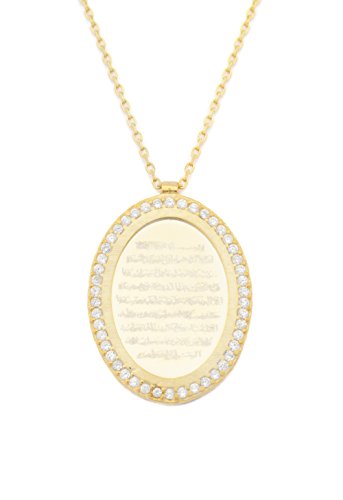 Remi Bijou- 925 Silber Halskette Gravurplatte 'Al-Fatiha' Gebet - oval, Zirkonia Strass Gold Farbe