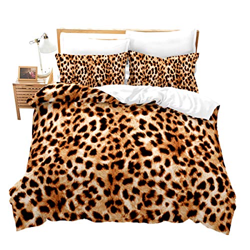Loussiesd Leopardenmuster 3 Teilig 200x200 cm Bettw?sche Set Speck Prairie Wild Tier Microfaser Bettbezug Set für Jungen M?dchen Betten Set mit 1 Kissenbezug 80x80 cm