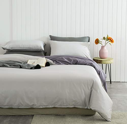 CoutureBridal Bettwäsche 200x200cm Grau Violett Lila Wende Bettwäsche Doppelbett Einfarbig Bettdeckenbezüge Deckenbezug Bettbezug mit Reißverschluss und 2 Kissenbezug 80x80 cm