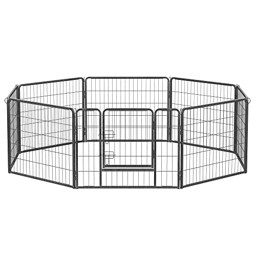 Feandrea Hundezaun, 8 Platten DIY Hundepark, Doppel-L-Schloss, transportabel, 77 x 60 cm, für Innen, Außen, Terrasse, Hunde, Kaninchen, Hühner, grau