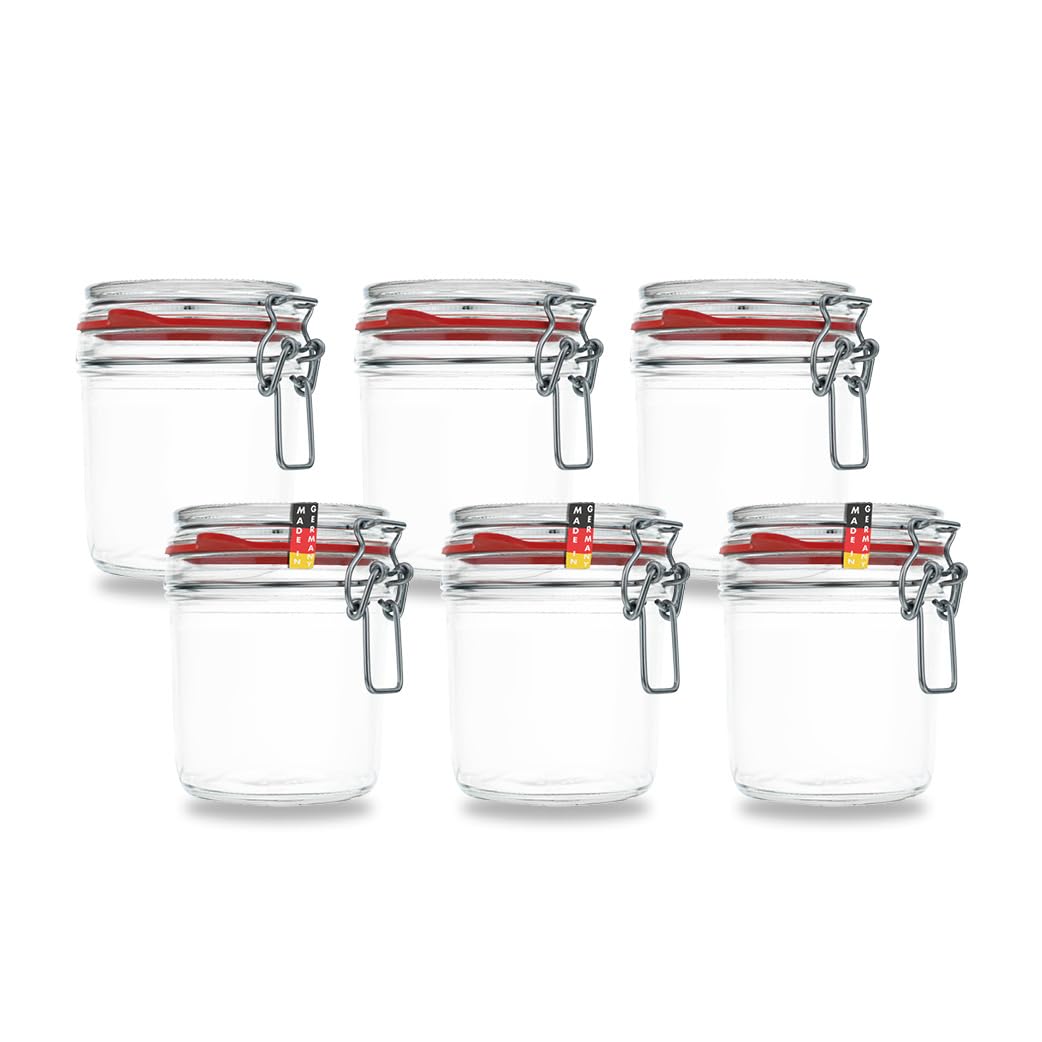 Flaschenbauer - 6 Drahtbügelgläser 530ml verwendbar als Einmachglas und Fermentierglas, zu Aufbewahrung, Gläser zum Befüllen, Leere Gläser mit Drahtbügel - Made in Germany