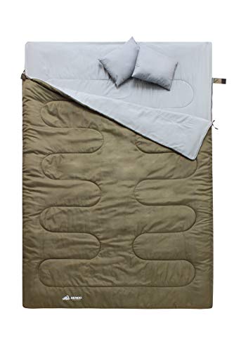 Semoo Doppelschlafsack - 3-Jahreszeiten Schlafsack für 2 Personen - 220 x 150cm (bis -5C) - Olivgrün