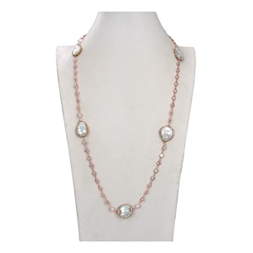 Schmucksachen 34inch weiße Münze-Perlen-Kristallketten-Halskette erfüllen FUEzRgLdI