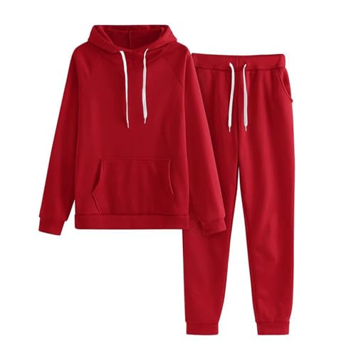 Pinker Trainingsanzug für Damen, 2-teiliges Outfit, Herbst-Sweatanzug, Lounge-Pullover mit Jogger-Outfits, Trainingsanzug, passende Hosen, rot, 50