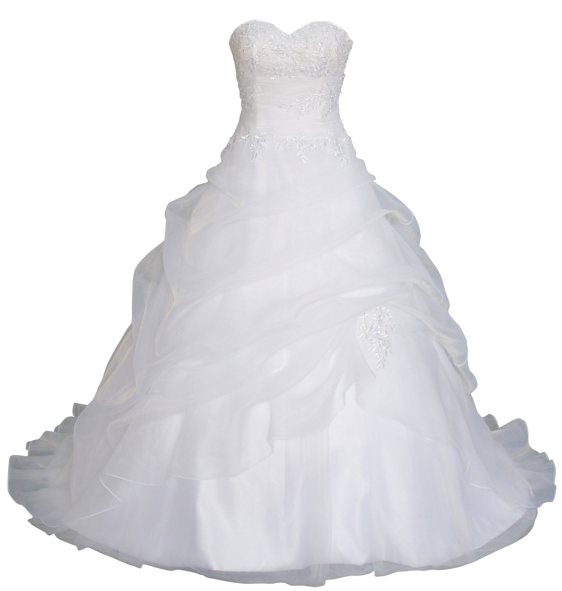 Romantic-Fashion Brautkleid Hochzeitskleid Weiß Modell W075 A-Linie Lang Satin Trägerlos Perlen Pailletten DE Größe 40