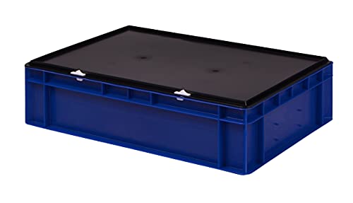 Stabile Profi Aufbewahrungsbox Stapelbox Eurobox Stapelkiste mit Deckel, Kunststoffkiste lieferbar in 5 Farben und 21 Größen für Industrie, Gewerbe, Haushalt (blau, 60x40x15 cm)