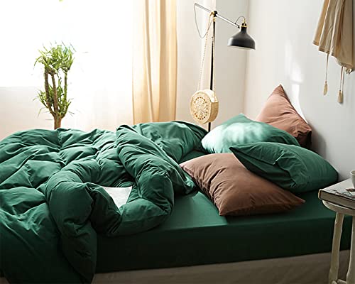 Omela Bettwäsche 200x220 Grün Waldgrün 3 Teilig Microfaser Unifarben Bettbezug Weich und Bequem Bettwäsche Set Reißverschluss - 200 x 220 + 2 x 80 x 80 cm