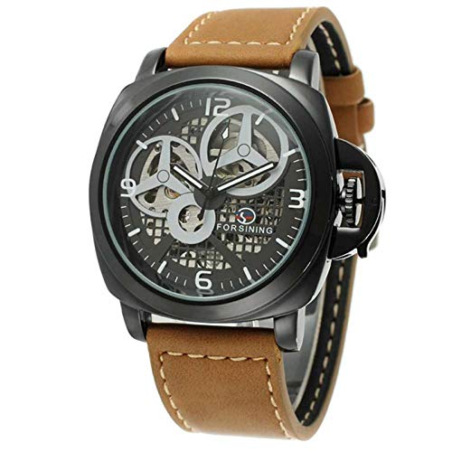 Herrenuhren,Herren Business Gürtel Casual Automatic Mechanical Watch Schwarz Braun
