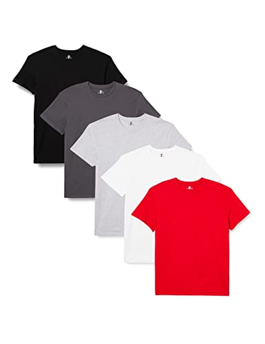 Lower East Herren T-Shirt mit Rundhalsausschnitt, 5er Pack, Mehrfarbig(Weiß/Grau Melange/Rot/Forged Iron/Schwarz), X-Large