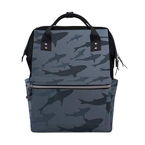 FANTAZIO Mumienrucksack Hai-Silhouette Muster Schultasche