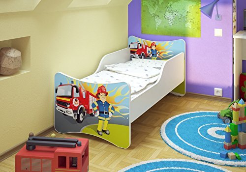 Best For Kids BFK Babybett Kinderbett mit Schaummatratze mit TÜV Zertifiziert Jugendbett 70x140 + Matratze + Lattenrost (Feuerwehr)
