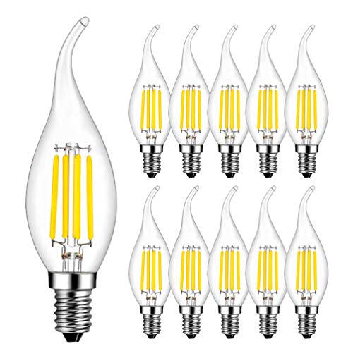 RANBOO E14 Kerze LED Lampe für Kronleuchter, E14 Glühfaden Retrofit Classic, 4W ersetzt 40 Watt, 400 Lumen, 6500K Kaltweiß, Filament Fadenlampe, Glas, nicht dimmbar, 10er Pack