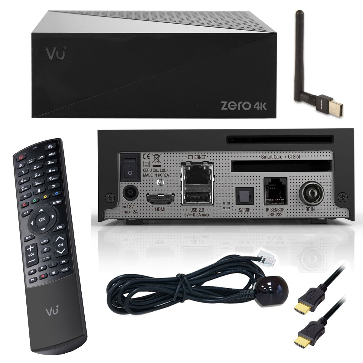 VU+ Zero 4K 1x DVB-C/T2 Tuner Linux Combo Kabel Receiver CI HbbTV HEVC H.265 Set-Top-Box UHD 2160p PremiumX WLAN Stick