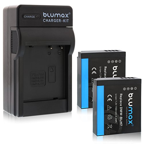 Blumax 2X Akku 700mah 7.2V 5Wh + Ladegerät Netzteil ersetzt Panasonic DMW-BLH7 / DMW-BLH7E / DMW-BLH7PP kompatibel mit Lumix DMC-GM1 / DMC-GM5 / DMC-GF7