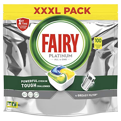 Fairy Platinum - Spülmaschinentabs All-In-One 100 Kapseln Zitrone Lemon Geschirrspültabs, Geschirrspülmittel Tabs in Sparpack