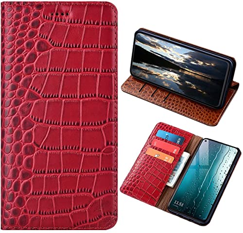 Für Samsung A9 2018 Leder Handyhülle, Luxus Krokodilstruktur Echtleder Flip Cover Case für Samsung Galaxy A9 2018 (6,3 Zoll) mit [Brieftasche] (Rot)