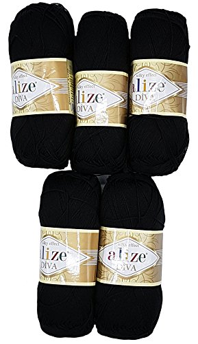 Alize 5 x 100g Diva Batik Wolle, 500 Gramm merzerisierte Strickwolle Acrylwolle