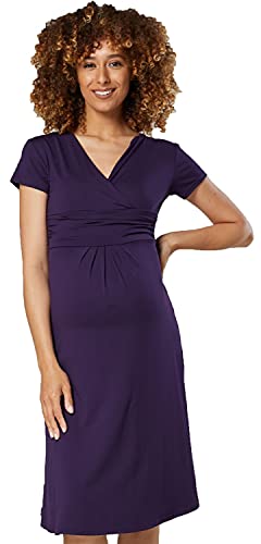 Happy Mama Boutique Damen Viskosejersey Umstandskleid Schwangerschafts Kleid Kurzarm 108p (Dunkelviolett, 42, XL)
