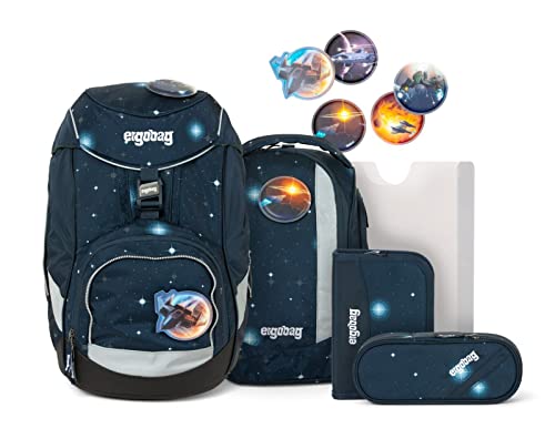 Ergobag Pack KoBärnikus Glow, Galaxy Glow Edition, ergonomischer Schulrucksack, Set 6-teilig, 20 Liter, Blaue Galaxie Glow
