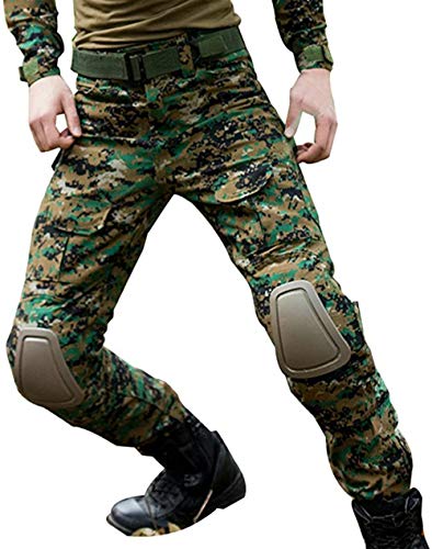 FENG Herren Military Tactical Camouflage Pants Camouflage Adventure Pants Outdoor Multi-Pocket Atmungsaktive wasserdichte Military Pants Jagdhose (Digital Jungle,30)