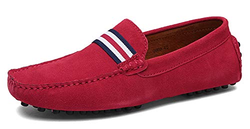 AARDIMI Herren Mokassins Bootsschuhe Wildleder Loafers Schuhe Flache Fahren Halbschuhe Beiläufig Slippers Hausschuh (43, Rot)