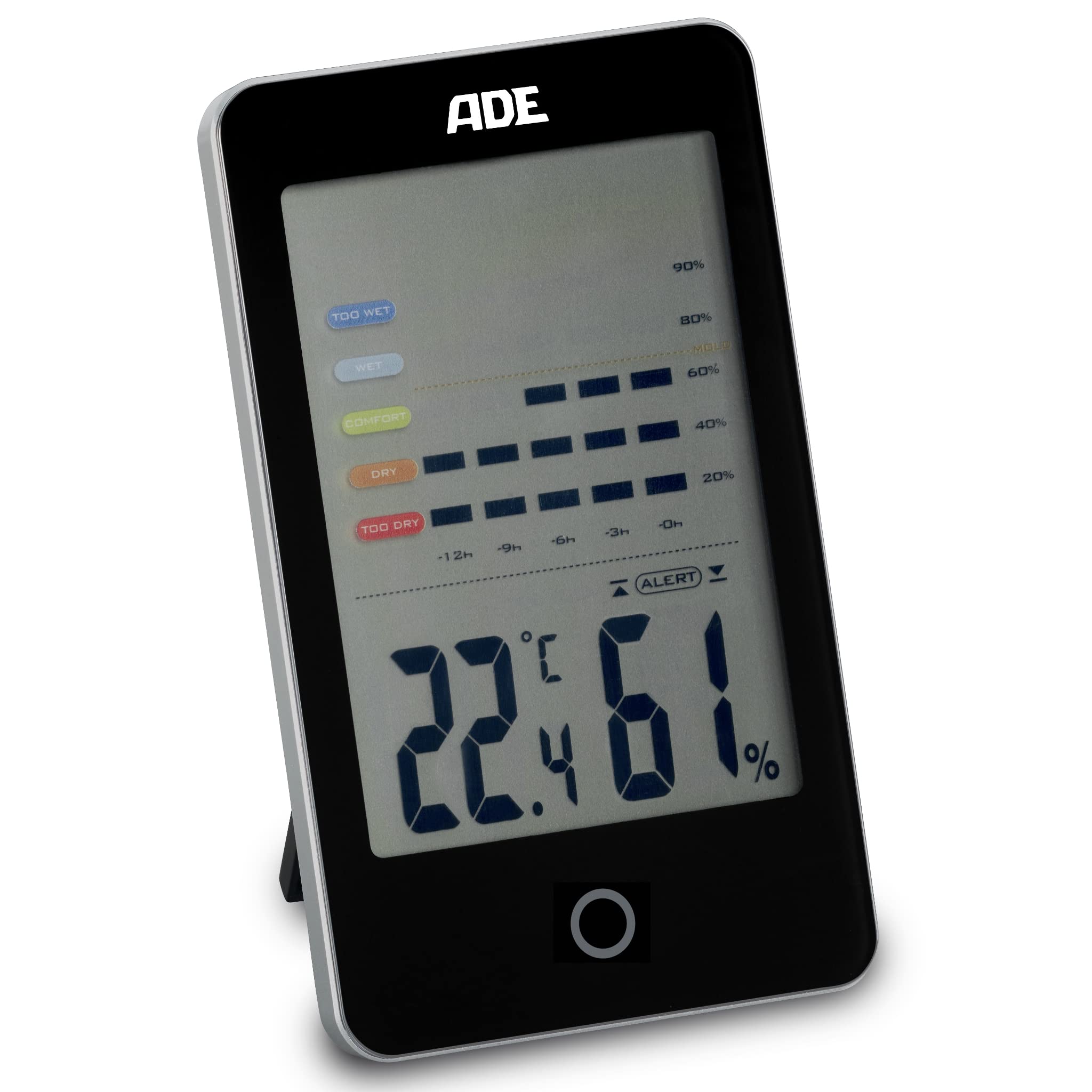 ADE Digitales Hygrometer mit Schimmelalarm | Feuchtigkeitsmessgerät mit großem LCD-Display | schwarz 2022