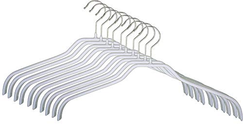 MAWA Kleiderbügel, 10 Stück, Platzsparende und rutschfeste Oberteilbügel für Hemden & Blusen, 360° Drehbar, Hochwertige Antirutsch-Beschichtung, 36 cm, Weiß
