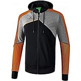 ERIMA Kinder Jacke Premium One 2.0 Trainingsjacke mit Kapuze, schwarz/grau melange/neon orange, 164, 1071807