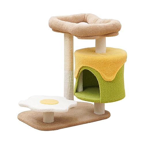Kratzbaum, Katzenturm für Wohnungskatzen, mehrstöckige Plüsch-Katzenwohnung mit Sisal-Kratzstämmen, 2 Sitzstangen und Spielzeug