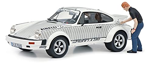 Schuco 450024900 Porsche Röhrl x911, mit Figur, Modellauto, Maßstab 1:18, Limited Edition 911, Resin, weiß