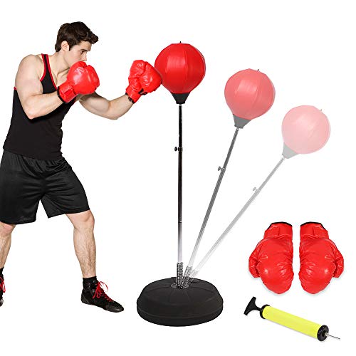 Ejoyous Punchingball Erwachsene Boxtraining Set Punchingball Boxen Set Höhe Verstellbar Stehen Standboxsack Punching Tasche mit Boxhandschuhen und Handpumpe 120-140 cm
