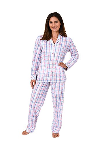 Eleganter Damen Schlafanzug Pyjama Langarm in Karo-Optik zum durchknöpfen 60773, Farbe:rosa, Größe2:40/42