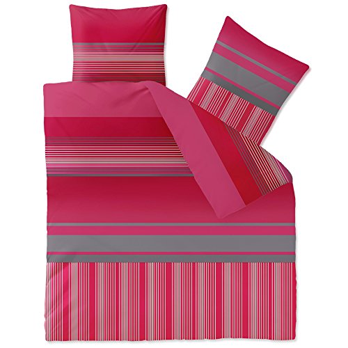 CelinaTex Style Bettwäsche 200 x 200 cm 3teilig Mikrofaser Fleece Bettbezug Alice Streifen rot pink grau