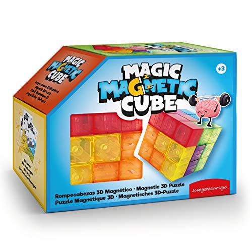 JUEGACONMIGO Magic Magnetic Cube, ein Spiel aus Konzentration und Mentalschärfe, ein Spaß für Liebhaber von Herausforderungen. Enthält 7 durchsichtige 3D-Magnetkarten und 108 Herausforderungen