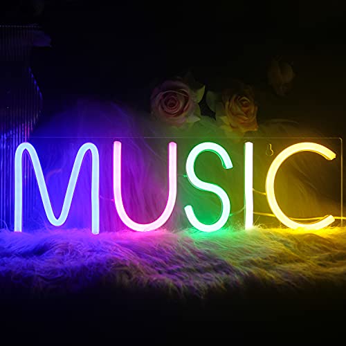 Neonlicht Musik Leuchtreklame für Wanddekor Bunte Buchstaben Neonlichter Zeichen Musik Wort LED Neon für Schlafzimmer Spielzimmer Club Bar Party Dekoration…