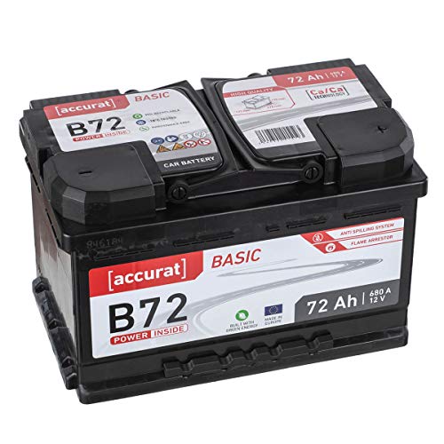 Accurat Autobatterie PowerCell 72Ah B72 Basic 12V 72Ah 650A Kaltstartkraft, Starterbatterie Blei-Säure Ca Technologie, hohe Startleistung wartungsfrei