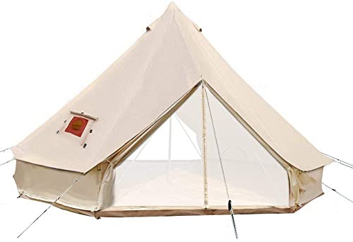 TentHome Tipi Zelt Campingzelt Baumwolle Familienzelte Wasserdicht Bell Tent Vier Jahreszeiten Glockenzelt Ofenloch Pyramidenzelt mit Zwei Türen Indianerzelt, 4 M