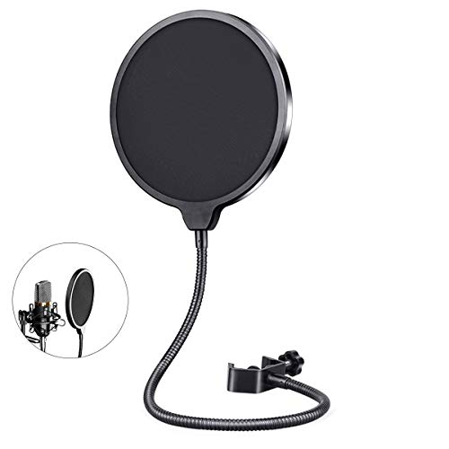 iFCOW Mikrofon-Pop-Filter, doppellagiger Windschutz mit 360° flexiblem Metall-Schwanenhals für jedes Mikrofon