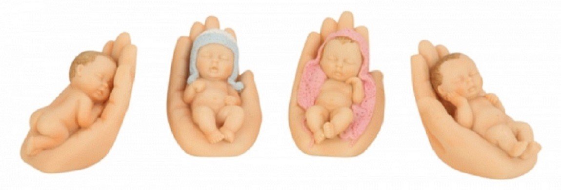 Geschenkestadl 16 Stück Babyfiguren in Hand Bunte süsse kleine Babys Engel Figur je ca. 5,5cm x 7cm Taufe Geburt Deko