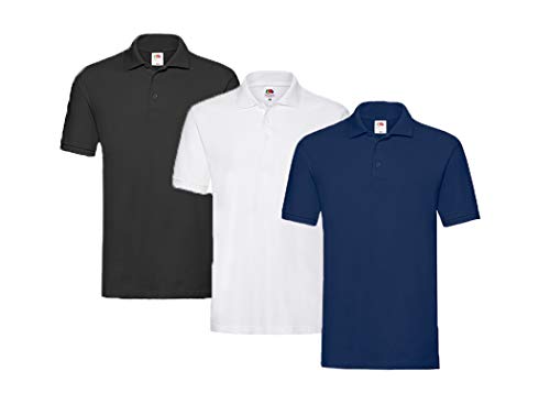 Fruit of the Loom 3er Premium Herren Polo-Shirt M L XL 2XL 3XL auch Farbsets (1Weiss1Schwarz1Navy, 2XL)