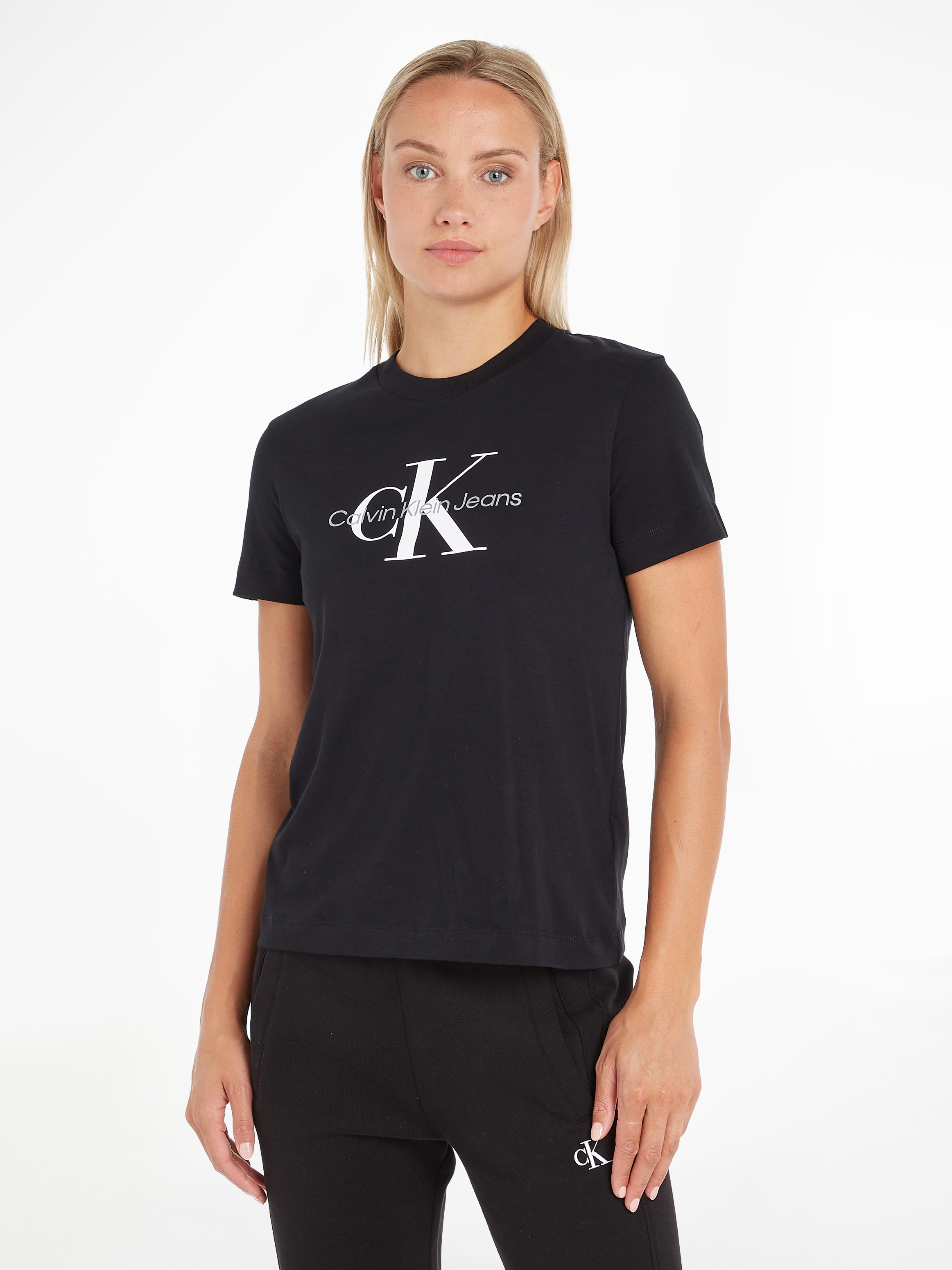 Calvin Klein Jeans Damen Core Monogram Regular Tee T-Shirt, Schwarz (CK Black), Small