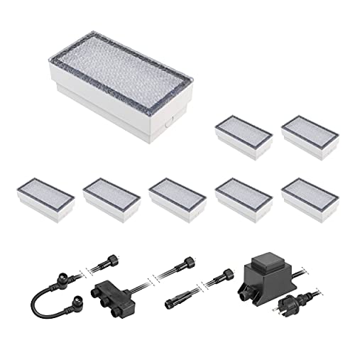 ledscom.de LED Pflaster-Stein Gorgon Boden-Einbauleuchte für außen, 20x10cm, 12V, kalt-weiß 8er Set