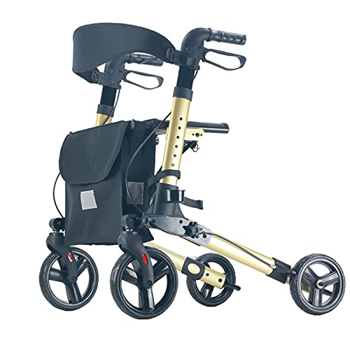 Tragbare Rollatoren für Senioren, zusammenklappbare Gehhilfen aus Aluminiumlegierung, 4 Räder höhenverstellbar, Mobilität älterer Menschen mit Sitz, Lila (Gold)