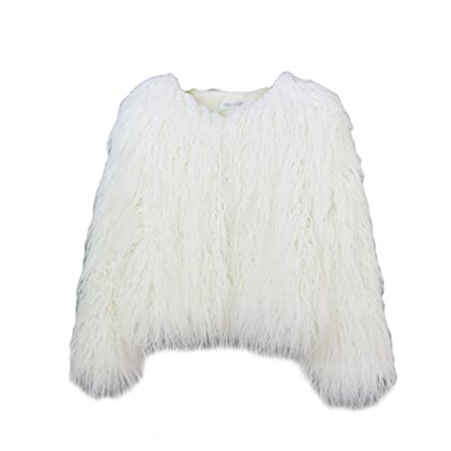 GladiolusA Damen Mantel Winter Warm Faux Fur Kunstfell Jacke Kurz Mantel Weiß M