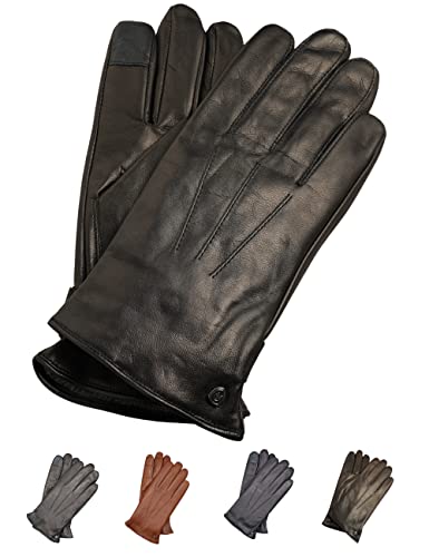 AKAROA ESTD 2019 Lederhandschuhe Herren MAX, Touchscreen Funktion, italienisches Leder, recyceltes Strickfutter aus 50% Kaschmir und 50% Wolle, 5 Größen S - XXL, schwarz, XXL-10,5
