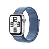 Apple Watch SE (2. Generation, 2023) (GPS, 40 mm) Smartwatch mit Aluminiumgehäuse in Silber und Sport Loop in Winterblau. Fitness- und Schlaftracker, Unfallerkennung, Herzfrequenzmesser, CO₂ neutral